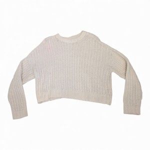 American Eagle White Cropped Crewneck Sweater - Size S